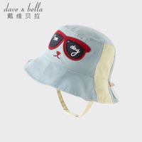 戴维贝拉 DAVE＆BELLA）洋气男童渔夫帽2026夏季新款纯棉儿童帽子休闲男宝宝遮阳帽童帽 蓝色