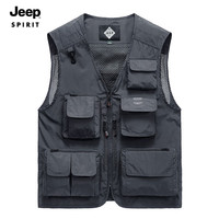 JEEP SPIRIT 马甲男春季透气百搭休闲坎肩背心男多口袋工装钓鱼背心 深灰色XL