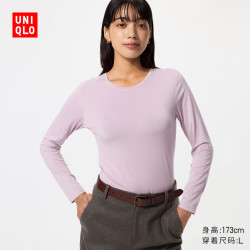 优衣库 HEATTECH圆领T恤/长袖女装/保暖衣秋衣内衣489682 71 浅蓝紫色 XS