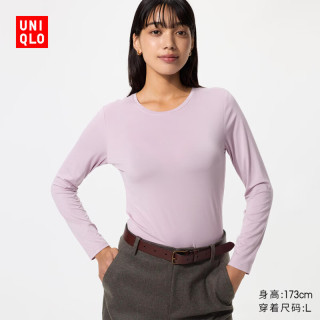 优衣库 HEATTECH圆领T恤/长袖女装/保暖衣秋衣内衣489682 71 浅蓝紫色 XS