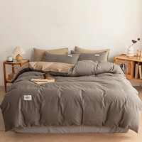 无印良品 100%纯棉四件套床上用品全棉床单被套200*230cm1.5/1.8米床 浅灰+卡其（100%全棉 亲肤裸睡）