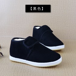 冬季黑色手工轻便居家保暖男鞋加绒男女中老年防滑牛筋底布棉鞋男