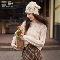 香影 镂空立体花朵 圆领长袖 女士针织衫