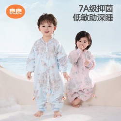 良良 liangliang）婴儿睡袋 秋冬儿童防踢被子 宝宝冬季A类可拆袖分腿新生儿睡袋 春秋款苗圃绿 S（身高60-75cm）