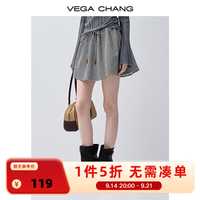 VEGA CHANG 黑白格纹半身裙女秋新款双层内衬裙子遮胯显瘦a字短裙 黑白格纹 L