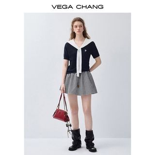 VEGA CHANG 黑白格纹 A字半身裙 S