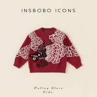 insbobo 儿童唐装冬季拜年服男童新年服红色毛衣女童服宝宝国风DY83049