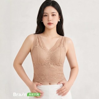 喜舒莱 蕾丝v领吊带背心女夏外穿2026新款无袖短款带胸垫内搭上衣