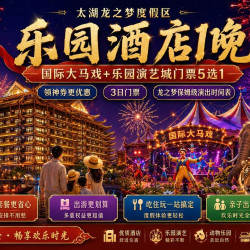 1晚丨乐园酒店5选1+双人马戏+乐园古镇3选1+早