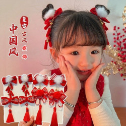 婉之恋儿童古风发夹女孩中国风发饰喜庆红色发卡可爱流苏发夹头饰