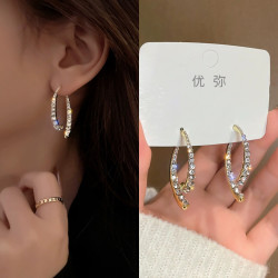 锌合金仿水晶耳饰 韩版轻奢高级感满钻交叉鱼尾耳环气质个性百搭