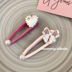 合金发饰 甜美辣妹芭比风粉色爱心发夹刘海夹公主风蝴蝶结发ins