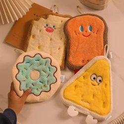 可爱擦手巾挂式浴室加厚卫生间卡通擦手帕奶酪饼干吐司甜甜圈毛巾
