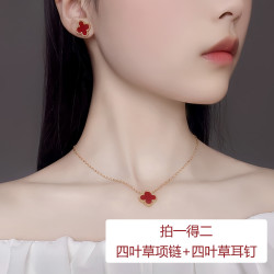 钛钢项链 红色项链不掉色双面经典幸运项链轻奢小众锁骨链