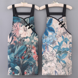 时尚简约围腰背带帆布围裙防油透气耐脏耐磨工作服家用厨房防污女