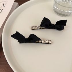 韩版水钻黑色蝴蝶结发夹百搭精致刘海夹边夹ins头饰夹子发饰新款