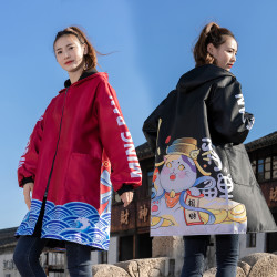 国潮秋冬新款加绒保暖罩衣正穿衣男洋气时尚高档防水女长袖中国风