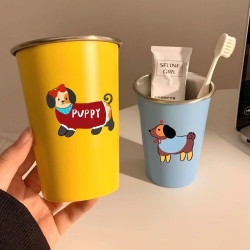 不锈钢漱口杯可爱腊肠狗家用牙刷杯洗漱杯情侣学生旅行牙具牙杯