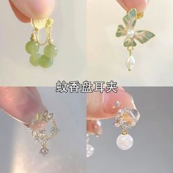 合金亚克力耳饰 气质耳夹无耳洞女小众设计古风百搭耳饰复古国风