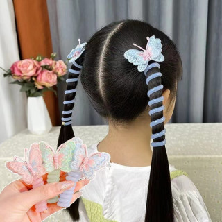 儿童刺绣蝴蝶电话线发圈高马尾绕绕发绳头绳女童高弹扎头发彩色