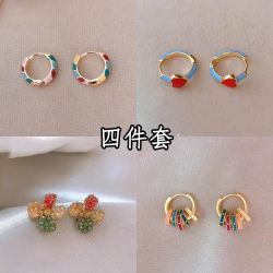 合金耳饰 白百何同款彩色滴釉珐琅圆圈耳环女高级感复古耳圈耳扣