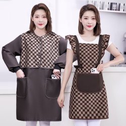 宣怡 日系家用厨房做饭围裙长袖女可爱高档防水上班餐饮工作服罩衣围腰