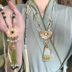 铜合金项链 古风汉服璎珞流苏长背云平安锁项链新中式马面裙配饰