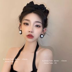 黑色几何耳钉女复古小香法式高级感小众设计时尚洋气耳环耳饰