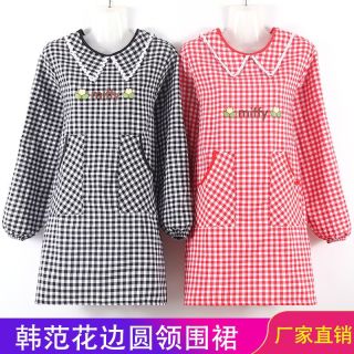 纯棉长袖罩衣家用厨房围裙耐脏透气时尚韩版工作服女外穿上班围腰