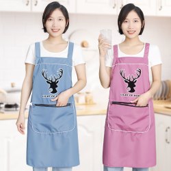 旱龙家居 品质围裙防水防油防污厨房网红卡通背带围裙可爱小鹿简约家务围腰