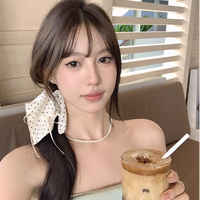 朋意 韩系波点蝴蝶结发圈头绳女法式优雅高级感马尾飘带发绳方巾头饰品