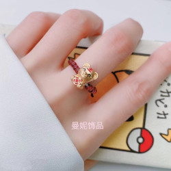 铜合金戒指 闺蜜可调节可爱精致金色时尚简约红色百搭戒指指环