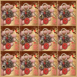 十二生肖百福袋双貔貅山花钱钥匙扣日进斗金可转钥匙链