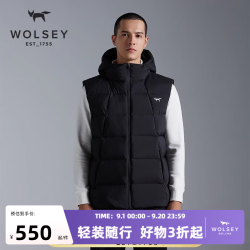 WOLSEY 邓恩羽绒背心情侣款保暖防寒连帽户外轻量化鸭绒服马甲男女 暗夜黑色 M (170)