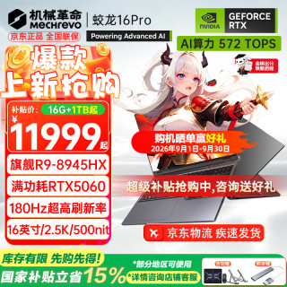 机械革命 蛟龙16Pro 强芯 游戏本  2560*1600 R9-8945HX RTX 5060 300Hz 32GB 1TB