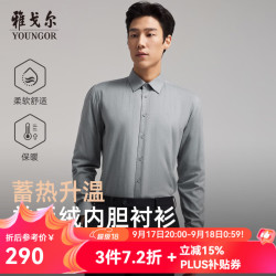 雅戈尔 长袖衬衫男棉混纺面料羊毛绒内胆保暖衬衫灰色条纹VLBN119702DJA 40 （175/92A）