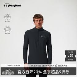 berghaus 男款24/7 Tech Tee 男子速干全天候半拉链长袖上衣 岩石黑 2XL