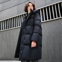 坦博尔 【周也同款】鹅绒泡芙羽绒服女中长款脱卸帽秋冬外套TBF530858D 黑色 XS (155)