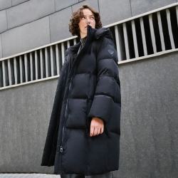 坦博尔 鹅绒泡芙羽绒服女中长款脱卸帽秋冬外套 黑色