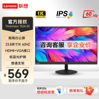 联想 ThinkVision23.8/27/31.5英寸Lenovo高清窄边低蓝光护眼T系列1K/2K/4K家用商用办公升降旋转显示器 23.8英寸/一年保/TE24-30