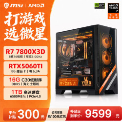微星 电竞游戏 组装电脑+锐龙7 9800X3D+RX7900XTX显卡  R7-9800X3D RX 9060XT 16GB