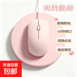 光电有线鼠标办公静音游戏笔记本台式机家用小鼠标 璟色S600 粉色