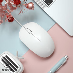 航世 M30U有线鼠标可爱轻音办公家用笔记本台式电脑通用男女生文艺简约便携小鼠标 简约白-有线鼠标-静音款