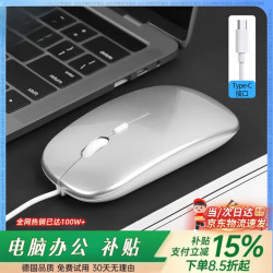 HKMW Type-C接口有线鼠标静音苹果Mac华为笔记本电脑外接通用办公轻薄 银色[Type-C接口]