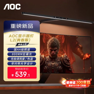 AOC 显示器电脑屏幕挂灯学生宿舍神器全光谱护眼电竞桌面阅读台灯悬臂桌夹 笔记本台式机通用 L2黑色