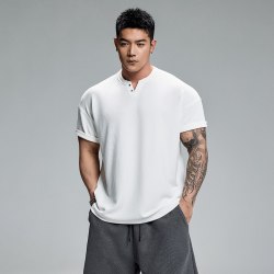 肌肉狗 健身短袖男夏季新品撞钉宽松休闲亨利衫训练服运动T恤