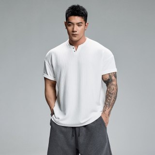撞钉宽松亨利衫：肌肉狗 男款健身短袖T恤