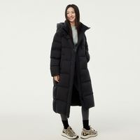 移动端：坦博尔 户外中长款羽绒服女连帽加厚过膝保暖泡芙外套冬高充绒90绒