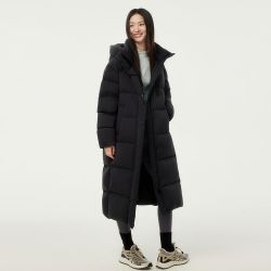 坦博尔 户外中长款羽绒服女连帽加厚过膝保暖泡芙外套冬高充绒90绒
