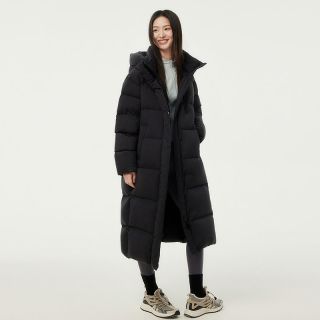 移动端：坦博尔 户外中长款羽绒服女连帽加厚过膝保暖泡芙外套冬高充绒90绒